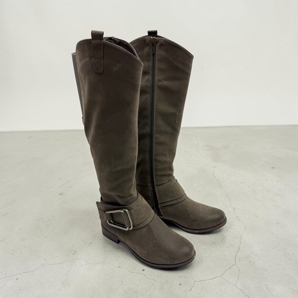Levity Bonita Knee High Boots Women 6.5 Distressed Riding Boots Side Zip Buckle